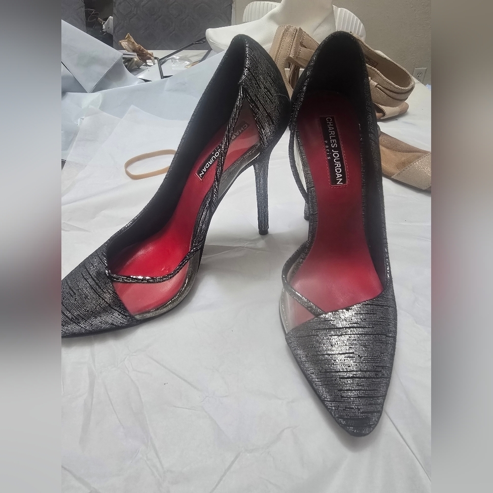 Charles Jourdan Black and Silver Women's Heels